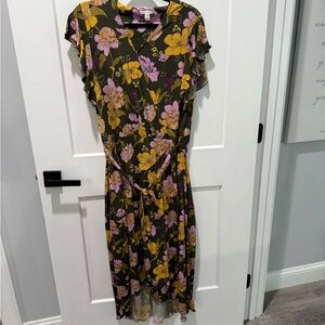 New Cato Black Dress with Yellow and Purple Floral Design